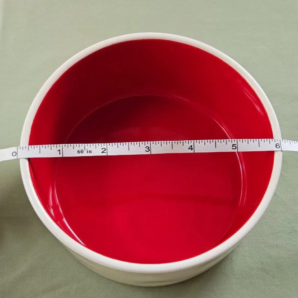 6" Rae Dunn Chow Down Pet Bowl Dish‎ White/Cream & Red Color Medium Size - Picture 6 of 9